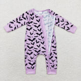 LR1097 Bamboo Halloween Bat Purple Baby Zip Romper Sleepers