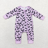 LR1097 Bamboo Halloween Bat Purple Baby Zip Romper Sleepers