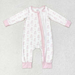 LR1124 Bamboo Halloween Ghost Pink Baby Zip Romper Sleepers Girl