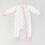 LR1124 Bamboo Halloween Ghost Pink Baby Zip Romper Sleepers Girl