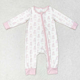 LR1124 Bamboo Halloween Ghost Pink Baby Zip Romper Sleepers Girl