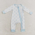 LR1125 Bamboo Halloween Ghost Sky Blue Baby Zip Romper Sleepers Boy