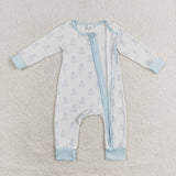 LR1125 Bamboo Halloween Ghost Sky Blue Baby Zip Romper Sleepers Boy