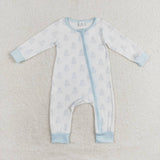 LR1125 Bamboo Halloween Ghost Sky Blue Baby Zip Romper Sleepers Boy