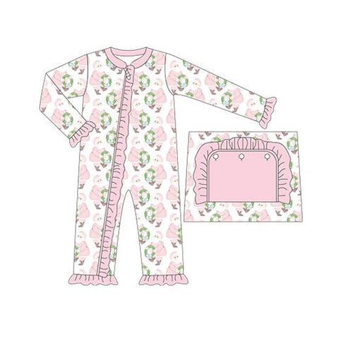Preorder MOQ 8 pcs LR1147 Christmas Santa Pink Baby Zip Romper Sleepers Girl