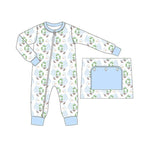 LR1148 Bamboo Christmas Santa Sky Blue Baby Zip Romper Sleepers Boy