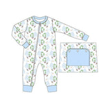 LR1148 Bamboo Christmas Santa Sky Blue Baby Zip Romper Sleepers Boy