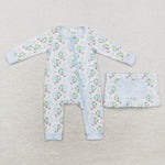 LR1148 Bamboo Christmas Santa Sky Blue Baby Zip Romper Sleepers Boy