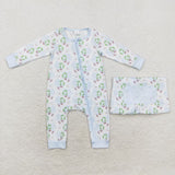 LR1148 Bamboo Christmas Santa Sky Blue Baby Zip Romper Sleepers Boy