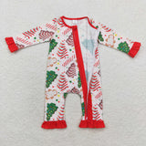 LR1149 Bamboo Christmas Trees Cake Red Baby Zip Romper Sleepers Girl