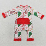 LR1149 Bamboo Christmas Trees Cake Red Baby Zip Romper Sleepers Girl