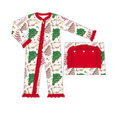 LR1149 Bamboo Christmas Trees Cake Red Baby Zip Romper Sleepers Girl