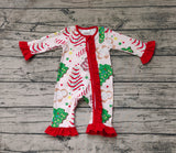 LR1149 Bamboo Christmas Trees Cake Red Baby Zip Romper Sleepers Girl