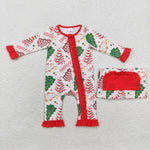 LR1149 Bamboo Christmas Trees Cake Red Baby Zip Romper Sleepers Girl