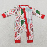 LR1150 Bamboo Christmas Trees Cake Red Baby Zip Romper Sleepers Boy