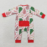 LR1150 Bamboo Christmas Trees Cake Red Baby Zip Romper Sleepers Boy