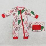 LR1150 Bamboo Christmas Trees Cake Red Baby Zip Romper Sleepers Boy