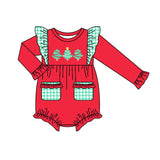LR1161 Christmas Trees Green Blue Baby Girls Romper