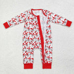 LR1168 Bamboo Christmas Elf Red Baby Zip Romper Sleepers