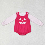 LR1171 Embroidery Halloween Pumpkin Pink With Shirt 2 pcs Baby Girl Romper Set