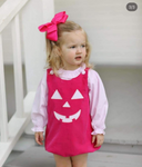 LR1171 Embroidery Halloween Pumpkin Pink With Shirt 2 pcs Baby Girl Romper Set