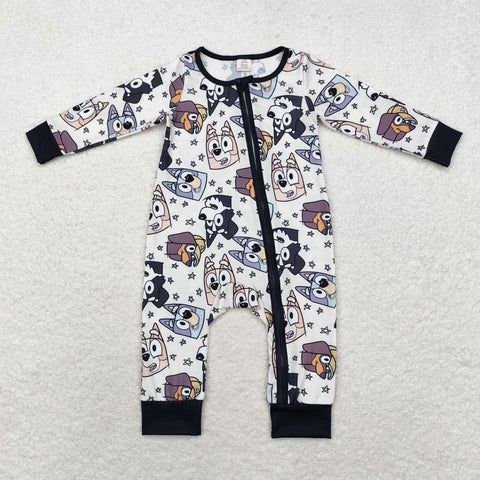 LR1173 Bamboo Cartoon Blue Dog Baby Zip Romper Sleepers Boy