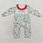 LR1176 Embroidery Merry Christmas Flower Baby Girl Romper