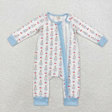 LR1184 Bamboo Christmas Soldier Blue Baby Zip Romper Sleepers