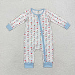 LR1184 Bamboo Christmas Soldier Blue Baby Zip Romper Sleepers