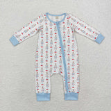 LR1184 Bamboo Christmas Soldier Blue Baby Zip Romper Sleepers