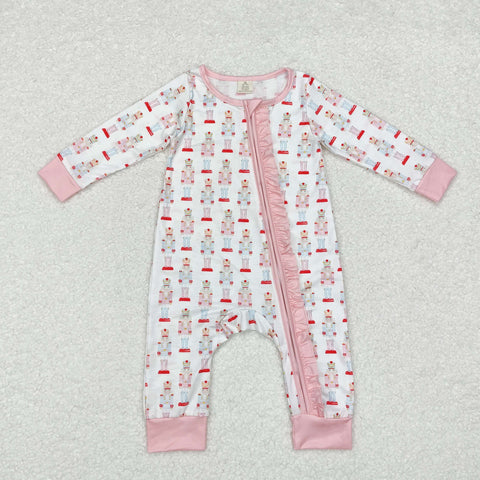 LR1185 Bamboo Christmas Soldier Pink Baby Zip Romper Sleepers