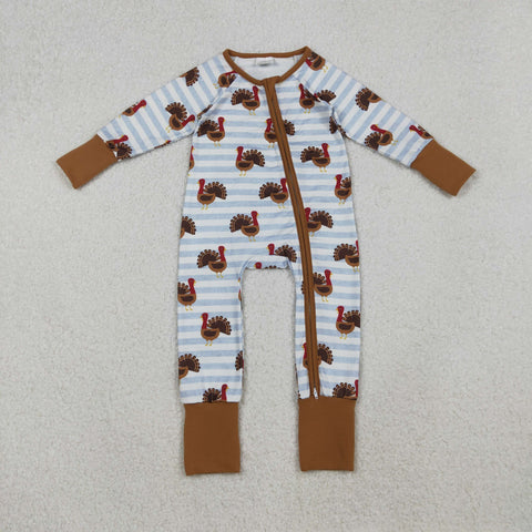 LR1191 Thanksgiving Turkey Baby Sleepers Footie Romper