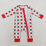 LR1197 Bamboo Christmas Red Plaid  Baby Zip Romper Sleepers