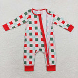 LR1197 Bamboo Christmas Red Plaid  Baby Zip Romper Sleepers