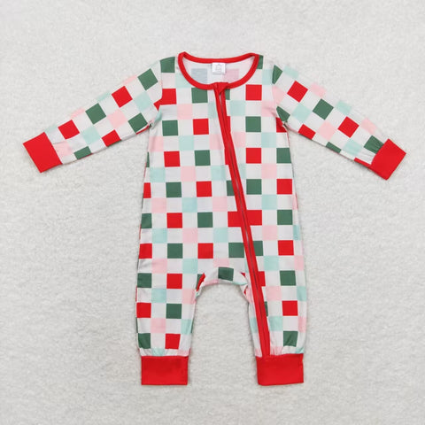 LR1197 Bamboo Christmas Red Plaid  Baby Zip Romper Sleepers