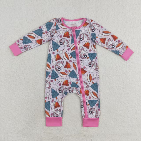 LR1210 Christmas Trees Pink Baby Zip Romper Sleepers