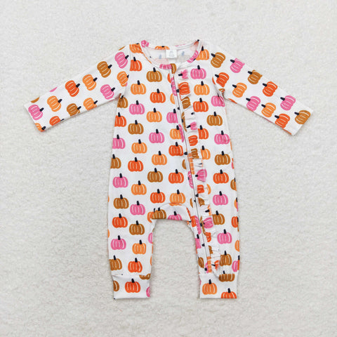 LR1219 Pumpkin Orange Baby Zip Romper Sleepers