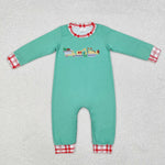 LR1235 Christmas Truck Green Baby Boy Romper