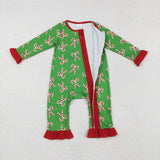 LR1236 Christmas Candy Cane Green Baby Zip Romper Sleepers