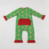 LR1236 Christmas Candy Cane Green Baby Zip Romper Sleepers