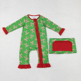 LR1236 Christmas Candy Cane Green Baby Zip Romper Sleepers