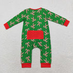 LR1237 Bamboo Christmas Candy Cane Green Baby Zip Romper Sleepers