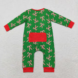 LR1237 Bamboo Christmas Candy Cane Green Baby Zip Romper Sleepers