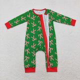 LR1237 Bamboo Christmas Candy Cane Green Baby Zip Romper Sleepers