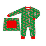 LR1237 Bamboo Christmas Candy Cane Green Baby Zip Romper Sleepers