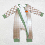 LR1254 Embroidery Pumpkin Plaid Baby Zip Romper Sleepers