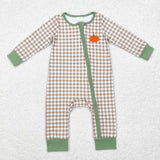 LR1254 Embroidery Pumpkin Plaid Baby Zip Romper Sleepers