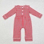 LR1263 Embroidery Christmas Santa Red Plaid Baby Boy Romper