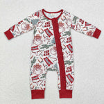 LR1277 Bamboo Christmas Santa Howdy Baby Zip Romper Sleepers Girl