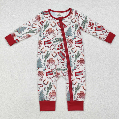 LR1278 Bamboo Christmas Santa Howdy Baby Zip Romper Sleepers Boy